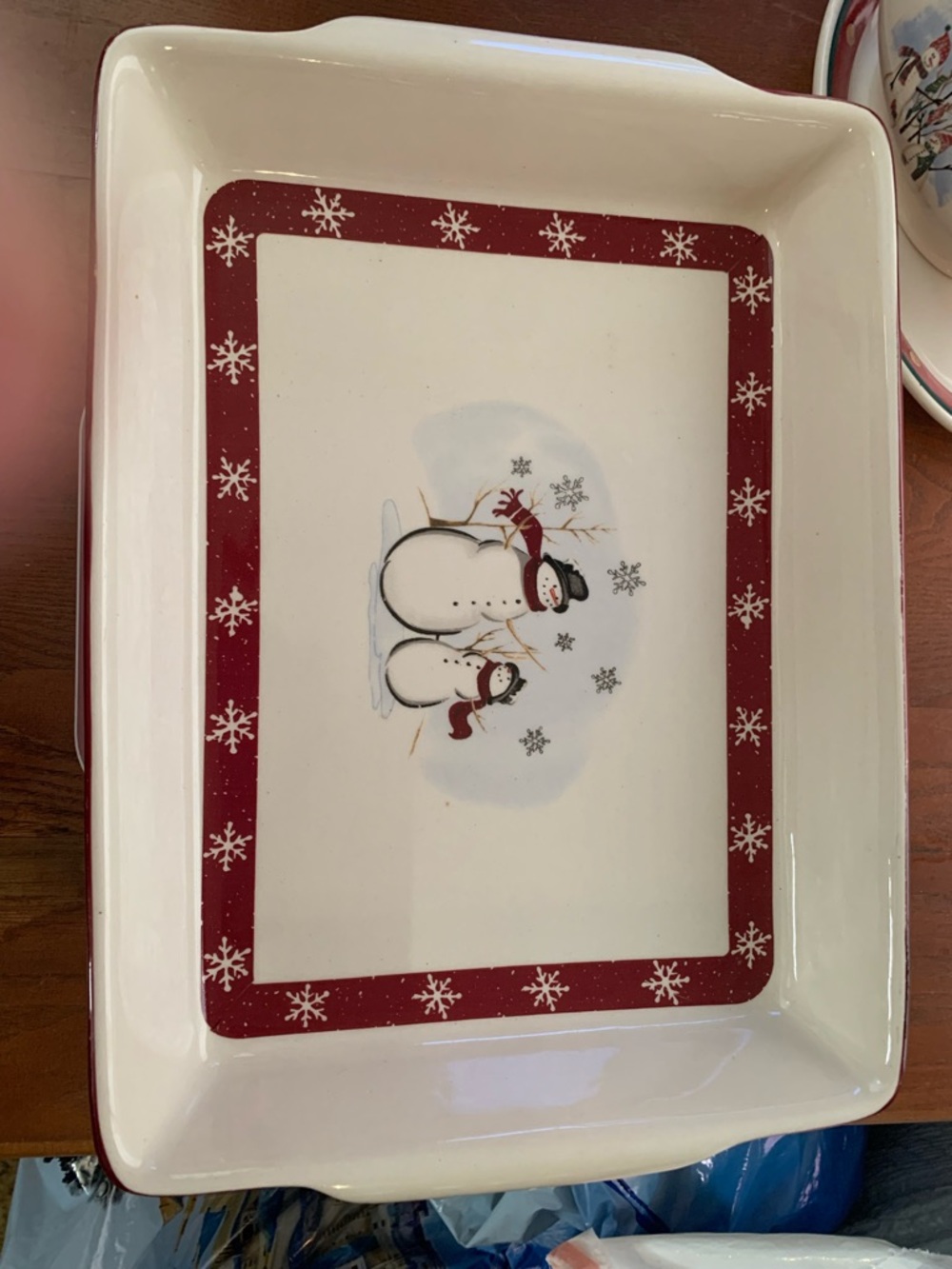 Vintage Royal Seasons Stoneware Casserole Baking Dish Snowman Motif 13 x 9 - Picture 2 of 5